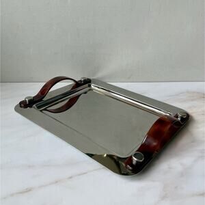 Chrome Vanity Tray Oscar De La Renta Intrusion Plastic Tortoiseshell Handles